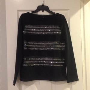 NWT Banana Republic Black Sequin Striped Top Small